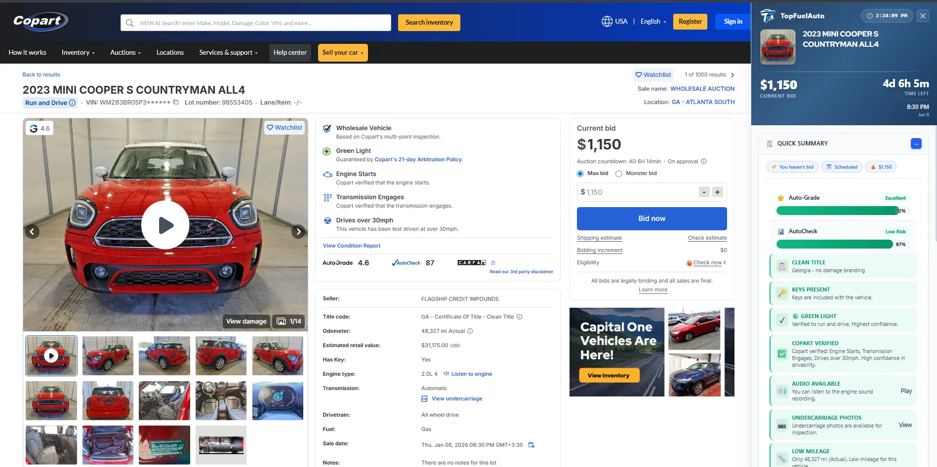 Quick Summary Dashboard - Auto-Grade scoring, title verification, and risk assessment for auction vehicles
