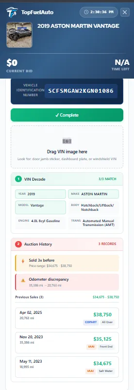 VIN History Check - Decode vehicle identification numbers and view complete auction sales history